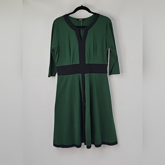 eShakti Forest Green wBlack Trim Cottagecore 50s Retro Fit&Flare Midi Dress - Picture 11 of 16